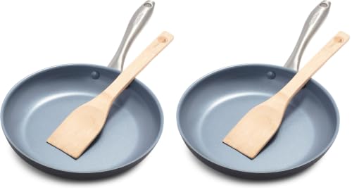 Image of GreenPan Lima Hard Anodized 10 inch Frying Pan Skillet, Wood Spatula, Ceramic Nonstick, PFAS-Free Nontoxic Pots and Pans, Oven & Broiler Safe, Stainless Steel Handle, Cookware for Eggs & Omelet, Gray