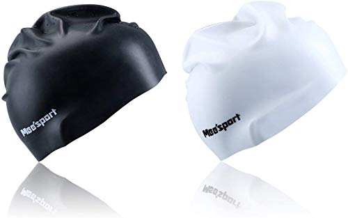 Mee'sport Swim Caps, Premium Silicone Solid Swimming Hats with Ear Protection, Comfortable Fit No-Slip Bathing Cap for Men Women - Short & Long Hair (Pack 2)