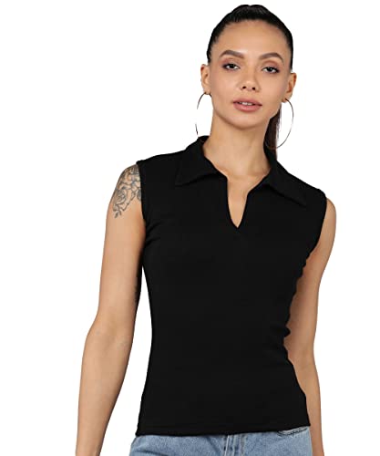 Image of Rock Paper Scissors Womens Collared Neck Crop Tank Top Stylish Tops