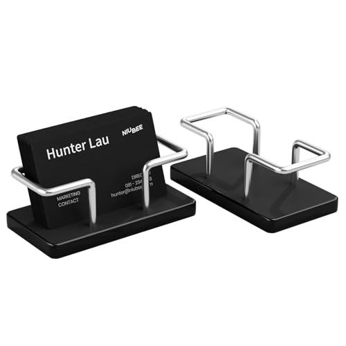 Image of NIUBEE Acrylic Business Card Holder: Metal Business Card Display Stand for Desk - Frosted Name Card Organizer for Office, Reception, Desktop (Silver) - 2pack