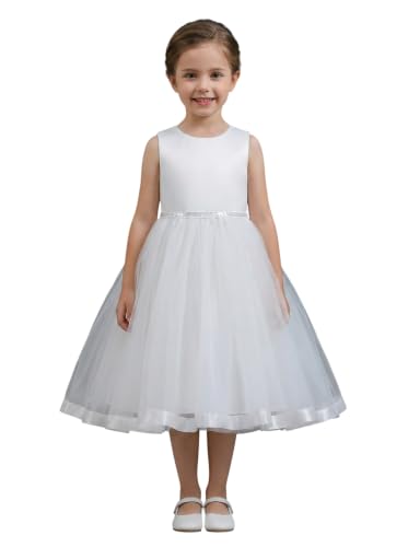 TIOR Girls Sleeveless Party Dress | Fit and Flare Tulle Dress with Round Neck, Full Flared Skirt & Waist Detail | Kids Dress for Birthday, Wedding & Special Occasions Deal