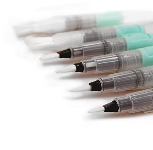 Craftelier - Set de 6 Pinceles con Depósito de Agua o Waterbrush para Acuarelas, Caligrafía, Tarjetería, Lettering o Mixed Media y Otras Manualidades | 3 Punta Fina + 3 Punta Ancha | Color Turquesa