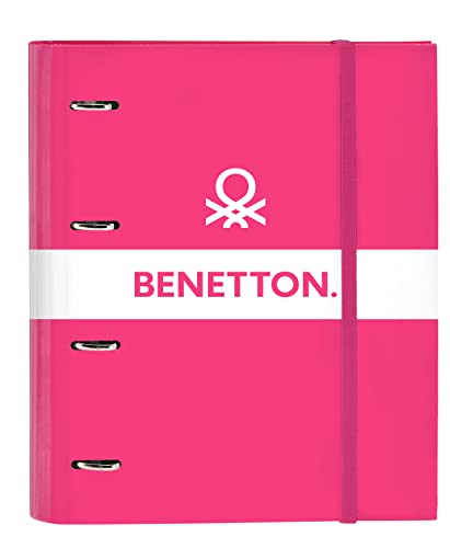 Safta BENETTON Raspberry   Carpeta 4 Anillas de 35 cm con 100 Hojas A4, Ideal para Niños de Diferentes Edades, Cómoda y Versátil, Calidad y Resistencia, 27x3.5x32 cm, Color Rosa fucsia