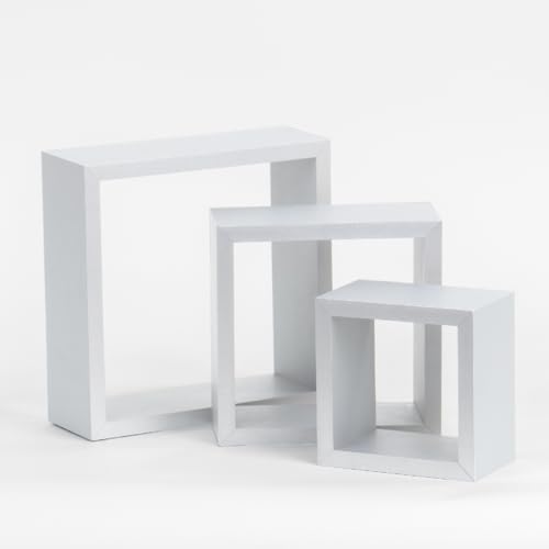 Anika Lot de 3 étagères flottantes en Forme de Cube ou Plateau - Grand, Moyen, Petit (Blanc, Cube)