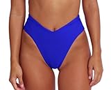 geluboao Royal Blue High Waisted Bikini Bottom for Teen Cheeky High Cut High Leg Thong Swim Bottom Sexy V Cut Bathing Suit Bottom S