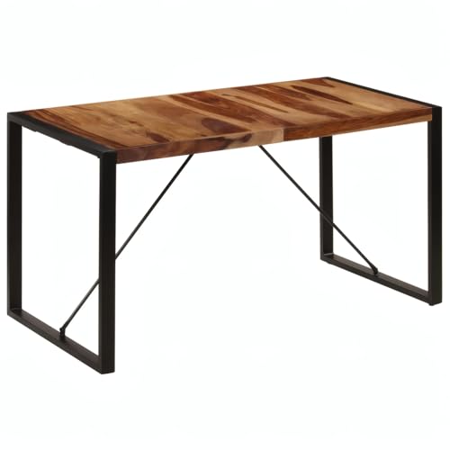 Penau Solid Acacia Wood Dining Table, Industrial Style, Polished Top, Powder-Coated Steel Legs, 55.1 x 27.6 x 29.5 Inchs, Seats Up to 6, Brown