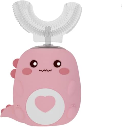 Ambety 超音波子供用超音波電動歯ブラシ - 360° U 字型自動シリコーン USB 充電式子供用 IPX7 防水 (ピンク)