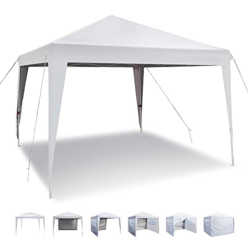 ASTEROUTDOOR 10 x10  Water-Resistant Pop Up Canopy with Sidewalls, Adjustable Leg Heights, Windows, Wheeled Carry Bag, Stakes and Ropes, White