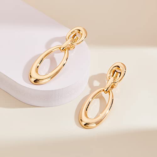 Muyan Gold Geometric Oval Clip On Drop Earrings For Women Non Piercing Gold Geometric Clip Dangle Earrings Fashion Jewelry thumb #2