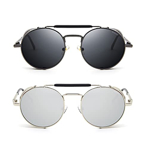Image of RONSOU Steampunk Style Round Vintage Polarized Sunglasses Retro Eyewear UV400 Protection Matel Frame