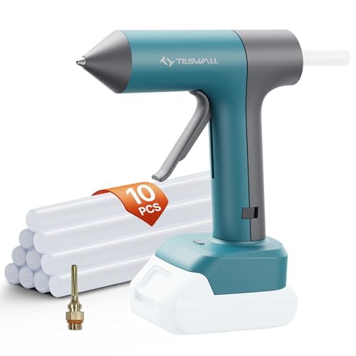 Tilswall Akku-Heißklebepistole für Makita 18 V/20 V Akku Heißklebepistole in voller Größe 90 s schnelles Vorheizen mit 10 Stück 0 43 Zoll Klebesticks (Batterien nicht im Lieferumfang enthalten)