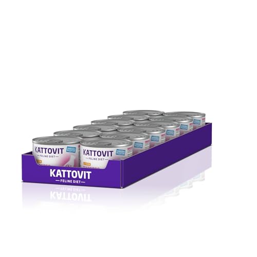 KATTOVIT - Diabetes Nassfutter für Katzen | Diät-Katzenfutter als Alleinfuttermittel in der Dose für Katzen mit Diabetes. Blutzuckerregulierendes Katzendiätfutter | 12 x 185 g Huhn