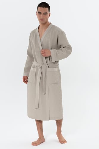 Image of SEYANTE Turkish Cotton Waffle Robe for Men - Organic GOTS Certified Spa Bathrobe, Lightweight Kimono, Soft Cotton Bathrobe