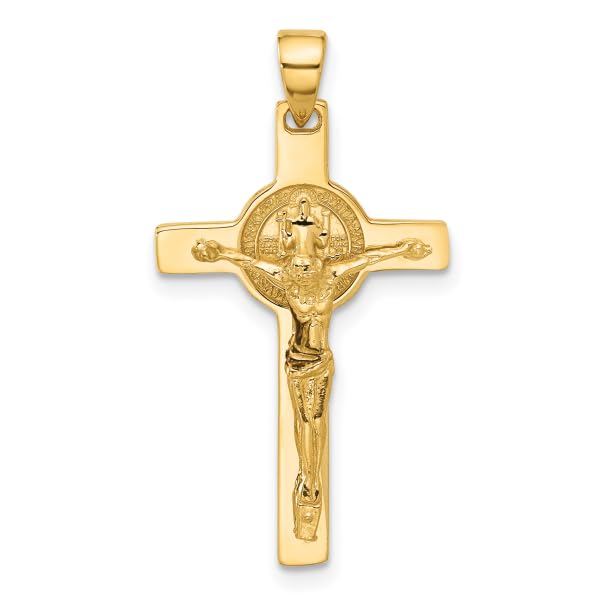 IceCarats 14K Solid Yellow Gold Lord Jesus Christ Crucifix Holy Cross Saint Benedict Medal Necklace Religious Chain Pendant Charm3