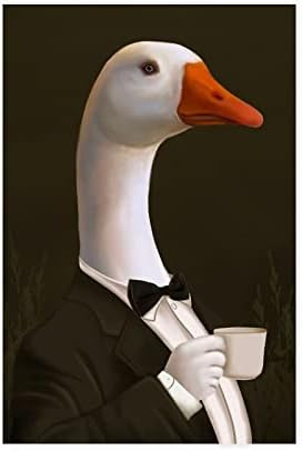 XZHFB-Elegant Gentleman Duck with Coffee-canvas-poster-painting Canvas Poster Wall Art Decor Print Picture Paintings for Living Room Bedroom Decoration Unframe-style 08x12inch(20x30cm)