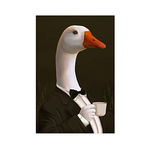 Xzhfb-Elegant Gentleman Duck With Coffee-Canvas-Poster-Painting Canvas Poster Wall Art Decor Print Picture Paintings For Living Room Bedroom Decoration Unframe-Style 08X12Inch(20X30Cm) #TOP25