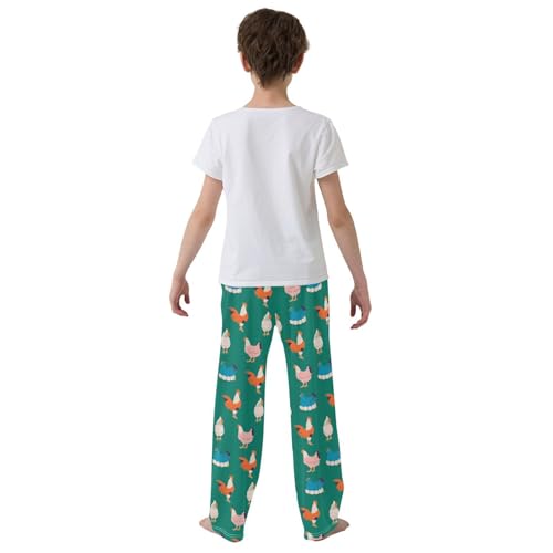 ZZXXB Colorful Rooster Pattern Boys Long Pants Soft Trousers Elastic Waist Kids Lounge Bottoms with Pockets S-XL3