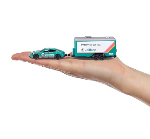 Majorette Race Trailer 1 Pcs Land Rover Nissan Porsche Ford (Random Selection from 4 Assorted) Metal Cars and Trailer for Kids Aged 3+ Years