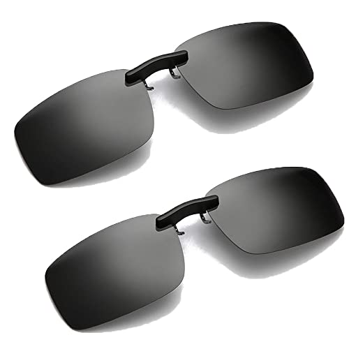 yufana 2 Pcs Gafas de Sol de Clip,Flip Up Lente polarizada Gafas de Sol Graduadas Gafas Gafas de Sol Clip On Sin marco Rectángulo Clip en Gafas Polarizado Clip Unisex en Gafas,para Gafas de Miopía Cover