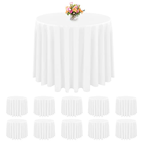 Lot de 10 nappes rondes jetables en plastique de qualité supérieure - 213,4 cm - En PEVA - Résistantes à l'eau pour barbecue, fête, mariage, extérieur (blanches)