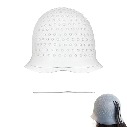 Gorro de silicona para mechones de pelo, redecilla para el pelo con agujeros, reutilizable para peluquería, peluquería, juego de mechones brillantes para teñidos profesionales de salón y casa (color