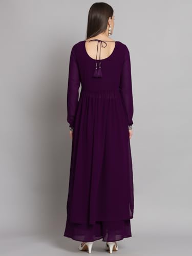 Image of PH POSHAKHUB Women A-Line Nyra Cut Kurta with Sharara in Georgette with Aari Work