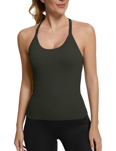 Image of MathCat Seamless Workout Tank Tops with Built in Bra,Racerback Athletic Tank Tops Ribbed Soft Yoga Shirts XS-XL