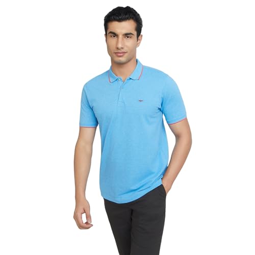 Image of Park Avenue Men's Cotton Polyester Blend Solid Pattern Slim Fit Rib Collar Polo Neck Half Sleeve Casual T-Shirt