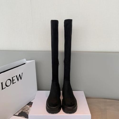 Women's Suede Leather Chunky Heels Knee High Boots With Side Zipper Causal Round Toe Thick Heel Tall Boots Comfortable Warm For Daily Leisure Travel Party Walking Office4