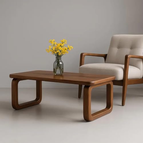 Image of Handmade Solid Wood Coffee Table for Living Room Wooden -70x38x40Cm Modern Walnut and Oak, Minimalist Mid-Century Design Coffee Table for Living Room Wooden (Oak)