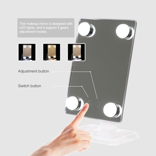 Espejo de maquillaje LED grande giratorio para mesa miniatura 6