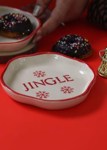 Image of WEAVING HOMES Ceramic Jingle Handmade Dessert Plate (Set of 1) - Plates, Sweet Plates, Gifts for Anniversary and Return Gifts for Women, Cute Gifts for Girls