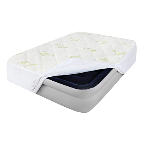 Twin Size Mattress Topper Bamboo Mattress Pad, Cooling Extra Thick Camping Air Mattress Topper, Soft Breathable Noiseless Pillow Top Mattress Topper Stretches up to 16"