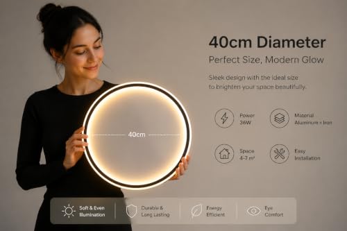 Image of LED Ceiling Light from Acrylic Flush Mount Lamp for Living Room, Bedroom, Kitchen & Office. Modes : Warm, Cool & Natural White (Galaxy 40 cm)