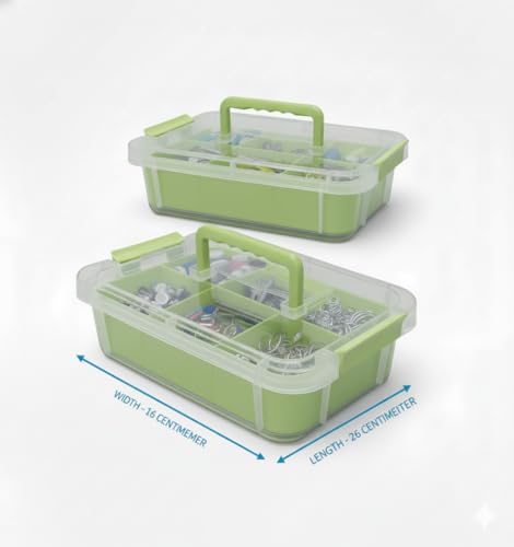 Image of plastic boxes for Storage transparent boxes for storage, Portable & Stackable Space Saving Organiser with Lid for Medicine, Jewelry, Arts & Crafts, Buttons, Beads (Green, 1 TIER WITH 1 TRAY)