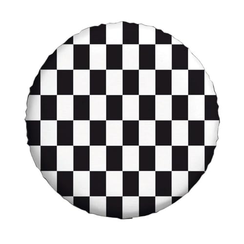 Image of Checkered Racing Flag Spare Tire Cover Black and White Symbolic Design of End of Car Race Polyester Universal Wheel Tire Cover for Trailer Camping Weatherproof for Rv SUV Truck Camper Travel 17 inch