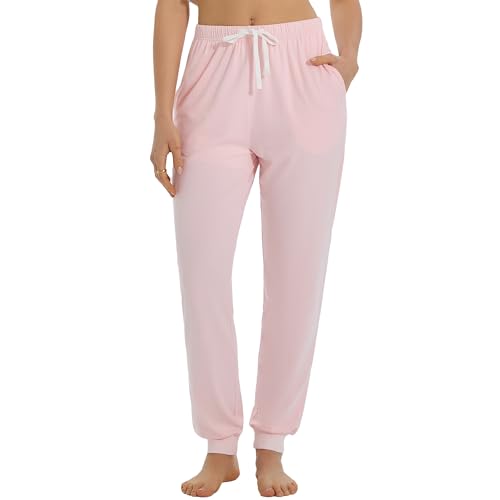 U2SKIIN Damen Schlafanzughose lang Pyjamahose leichte Schlafhose Freizeithose Haushose (A-Hellrosa M)