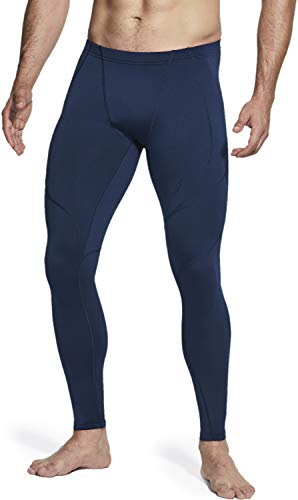 TSLA Men's Thermal Compression Pants, Athletic Running Tights & Sports Leggings, Wintergear Base Layer Bottoms, Heatlock Hidden Band(yup51) - Navy, X-Small
