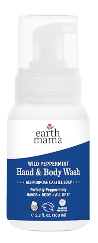 Earth Mama Wild Peppermint Hand & Body Wash | Foaming Castile Soap Liquid and Hand Soap, Made with Organic Wild Mint & Peppermint Oil, 5.3 fl oz