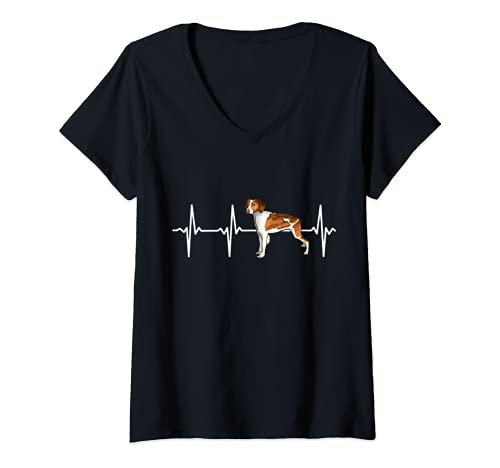 Womens Brittany Heartbeat Love My Dog V-Neck T-Shirt, Black