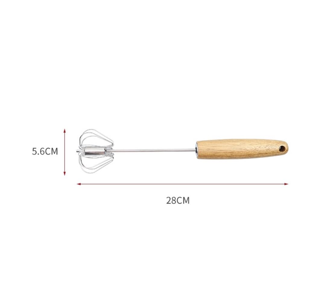 Batidora Cocina Galletas Batidor De Huevos Manual Semiautomático Pequeño For Hornear En Casa, Mezclador Mano con Mango Madera Hogar Leche(5.6x28cm)