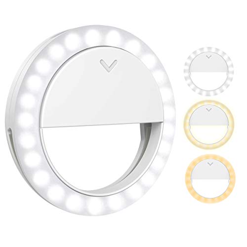 【3 Farben】Criacr Selfie Licht, 40 LED Ringleuchte, Selfie Licht Handy, Ringlicht Handy mit Einstellbare Helligkeiten, 600mAh Wiederaufladbare Selfie