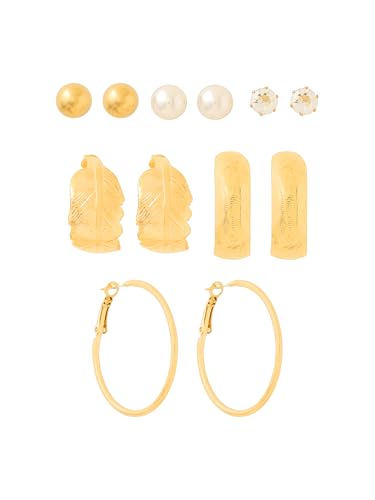 Image of Yellow Chimes Earrings for Women and Girls | Fashion Gold Stud & Hoop Set | Gold Plated Hoop & Studs Earring | Western Hoop Earrings Combo | Birthday Gift for Girls & Women Anniversary Gift for Wife