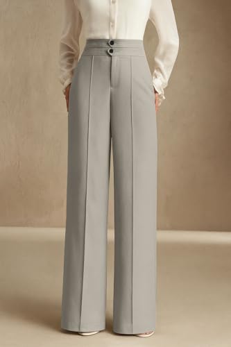 Image of SAKHWALA Women's High Waist Wide Leg Formal Trousers with Double Button Waistband | Office Wear & Casual Wear Pants with Side Pockets - Beige, Grey & Pink