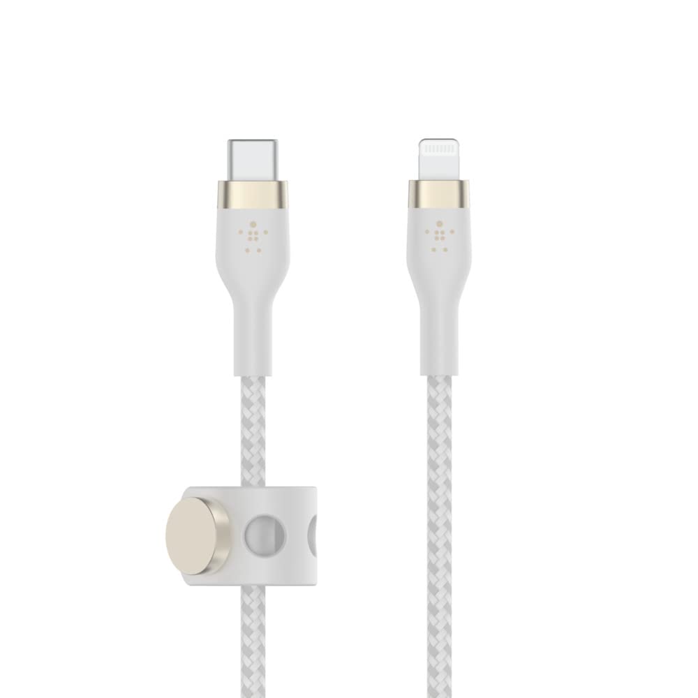Belkin BoostCharge Pro Flex örgülü USB-C/Lightning kablosu, 1 m, MFI sertifikalı, 20 W, hızlı şarj için, PD Power Delivery ile, iPhone 14/14 Plus, 13, 12, Pro, Max, mini gibi cihazlar için, beyaz