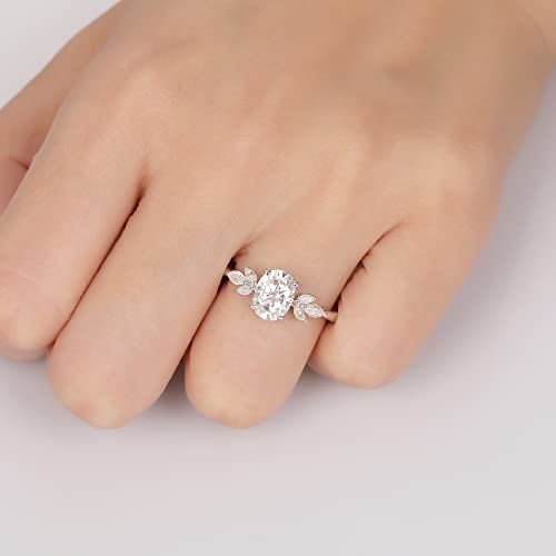 Frayerr Statement Ring - 925 Sterling Silver Minimalist Ring - Excellent Oval Cut 6X8Mm Lab Created Moissanite Ring - Marquise Cut Moissanite Cluster Ring - Gh Moissanite Engagement Ring (5.5) #TOP6