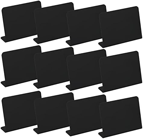 KINBOM 12pcs 4x3inch Mini Chalkboard Signs, Small Chalkboard Message Sign Rectangle Food Labels for Party Buffet Wedding Birthday Parties Carnival Prom Activities,L Shaped, Matte Black