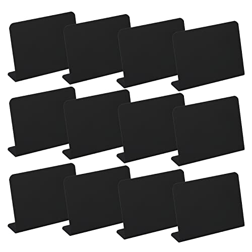 KINBOM 12 Piezas Mini Pizarras, Pizarras Pequeñas de Tiza en Forma de V Letrero Mensaje Mini Pizarra Rectángulo para Fiestas Bufés Bodas Cumpleaños Hosteleria Carnaval Bailes Actividades (Negro mate)