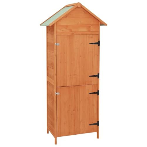 Armario de jardín marrón de madera 42,5 x 64 x 190 cm con techo impermeable, espacio de almacenamiento resistente a la intemperie para jardín, balcón, terraza, espaciosa caja de almacenamiento para