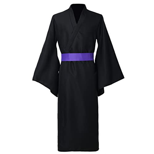 BPURB Bata tipo kimono tradicional japonés Yukata para hombre, bata para el hogar, pijama, Negro, XL